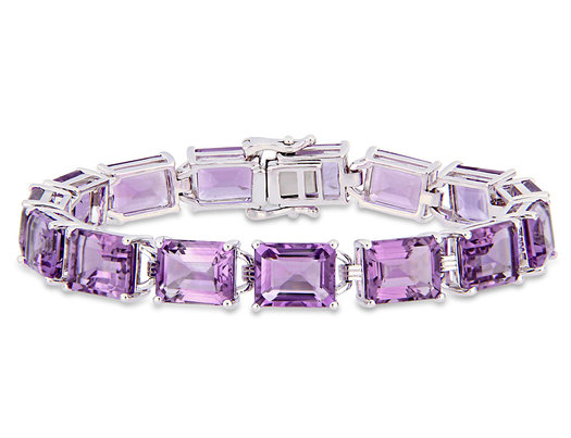 45 Carat (ctw) Emerald-Cut Amethyst Bracelet in Sterling Silver (7.25 inches)