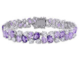 28.50 Carat (ctw) Amethyst, Rose De France, Lab Created White Sapphire Bracelet in Sterling Silver