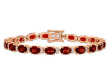 19.00 Carat (ctw) Garnet & White Sapphire .60 Carat (ctw) Bracelet in Rose Pink Plated Sterling Silver