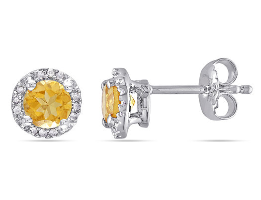 4/5 Carat (ctw) Citrine Halo Earrings in Sterling Silver with Accent Diamonds