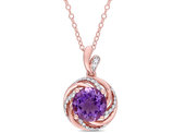 1.50 Carat (ctw) Amethyst and White Topaz Pendant Necklace in Rose Pink Plated Sterling Silver with Chain