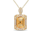 6.20 Carat (ctw) Emerald-Cut Citrine Pendant Necklace in Yellow Plated Sterlng Silver with Chain and White Topaz