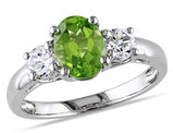 1.25 Carat (ctw) Peridot Ring with Lab Created White Sapphire 3/5 Carat (ctw) in Sterling Silver