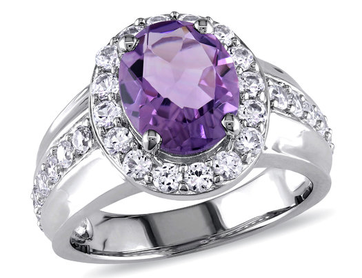 2.20 Carat (ctw) Amethyst Ring with Lab Created White Sapphires in Sterling Silver