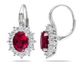 5.90 Carat (ctw) Lab Created Ruby Drop Earrings with Lab Created White Topaz in Sterling Silver