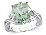 4.30 Carat (ctw) Oval-Cut Green Amethyst Ring in Sterling Silver with Accent Diamonds