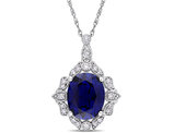 4.15 Carat (ctw) Lab Created Blue Sapphire Drop Pendant Necklace in 10K White Gold with Diamonds 1/6 Carat (ctw)