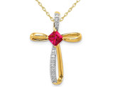 2/5 Carat (ctw) Lab Created Ruby Cross Pendant Necklace in 14K Yellow Gold with Chain
