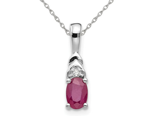 1/2 Carat (ctw) Natural Red Ruby Oval Drop Pendant Necklace in 14K White Gold with Chain