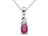 1/2 Carat (ctw) Natural Red Ruby Oval Drop Pendant Necklace in 14K White Gold with Chain