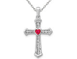 Natural Ruby 1/10 Carat (ctw) Cross Heart Pendant Necklace with Diamonds 1/5 Carat (ctw) in 14K White Gold