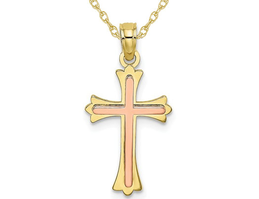 10K Yellow Gold Cross Pendant Necklace with Chain 