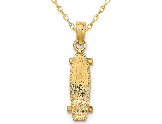 14K Yellow Gold 3-D Skate Board Charm Pendant Necklace with Chain