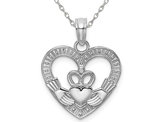 14K White Gold Heart Claddagh Pendant Necklace with Chain