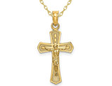 14K Yellow Gold Crucifix Cross Pendant Necklace with Chain 