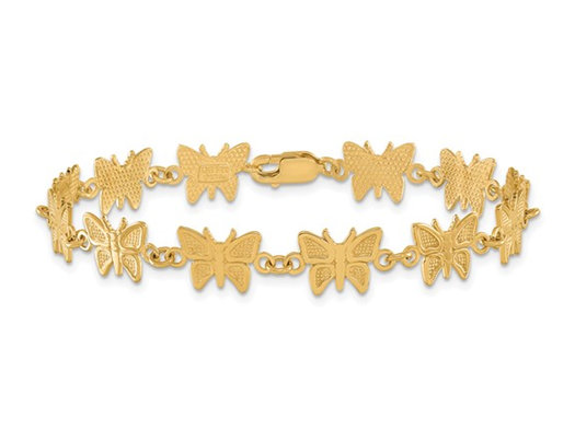 14K Yellow Gold Polished Charm Butterfly Bracelet (7.00 Inches)