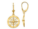 14K Yellow Gold Nautical Compass Leverback Charm Earrings