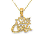 14K Yellow Gold I Heart My Cat Charm Pendant Necklace with Chain