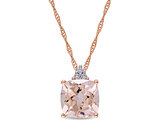2.00 Carat (ctw) Morganite Pendant Necklace with Accent Diamonds in 14K Rose Pink Gold with Chain