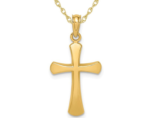 14K Yellow Gold Cross Pendant Necklace with Chain 