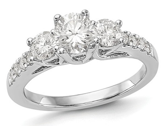 1.20 Carat (ctw Color SI1-SI2, G-H-I) Lab Grown Diamond Three Stone Engagement Ring in 14K White Gold