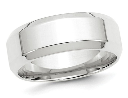 Men's 10K White Gold 8mm Comfort Fit Wedding Band Ring with Bevel Edge