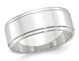 Men's 10K White Gold 8mm Flat Wedding Band Ring with Step Edge