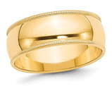 Men's 14K Yellow Gold 8mm Milgrain Wedding Band Ring