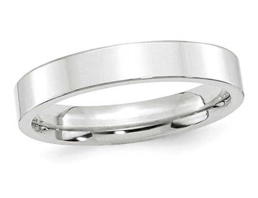Mens 10k White Gold 4mm Flat Comfort Fit Wedding Band Gem Harmony