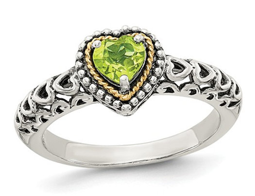 Natural Peridot 5mm Heart Ring in Sterling Silver