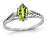 Ladies Natural Marquise-Cut Peridot Ring 3/5 Carat (ctw) in 14K White Gold with Accent Diamonds