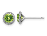 4mm Green Peridot Solitaire Halo Earrings in Sterling Silver with Cubic Zirconia