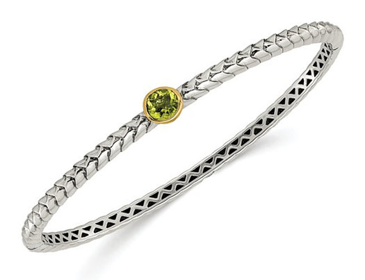 3/4 Carat (ctw) Natural Green Peridot Bangle Bracelet in Sterling Silver