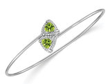 1.10 Carat (ctw) Natural Peridot Bangle Bracelet in 14 Karat White Gold with Diamonds