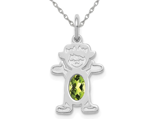 6x4mm Natural Peridot Little Baby Girl Charm Pendant Necklace in 14K White Gold