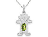 6x4mm Natural Peridot Little Baby Girl Charm Pendant Necklace in 14K White Gold