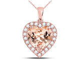 2.00 Carat (ctw) Morganite Heart Pendant Necklace in 10K Rose Pink Gold with Chain and Diamonds 1/5 Carat (ctw H-I, I2-I3)