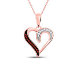 1/20 Carat (ctw) Red & White Diamond Heart Pendant Necklace in 10K Rose Pink Gold with chain