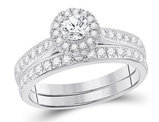 1.00 Carat (ctw G-H, I1) Halo Diamond Engagement Ring Bridal Wedding Band Set 14K White Gold