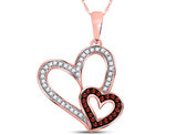 1/6 Carat (ctw) Enhanced Red and White Diamond Double Heart Pendant Necklace in 10K Rose Pink Gold with chain