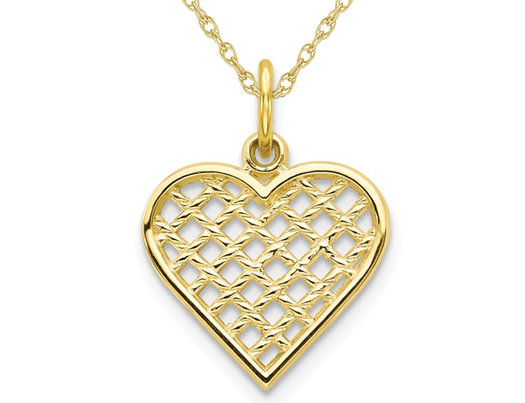 10K Yellow Gold Weave Heart Pendant Necklace with Chain