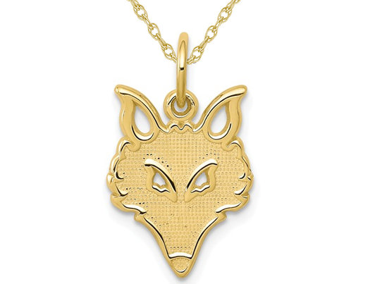 10K Yellow Gold Polished Small Fox Head Charm Pendant Necklace with Chain