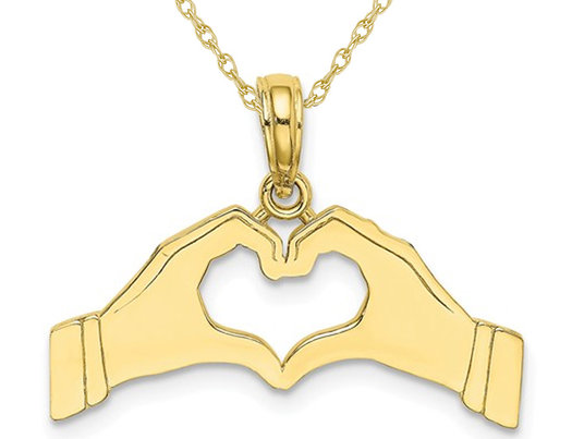 10K Yellow Gold Hands Form Heart Pendant Necklace with Chain