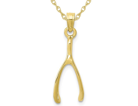 10K Yellow Gold Polished Wishbone Charm Pendant Necklace with Chain