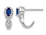 7/10 Carat (ctw) Natural Blue Sapphire Earrings in 14K White Gold with Accent Diamonds
