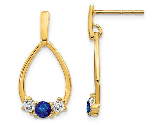 3/4 Carat (ctw) Blue and White Sapphire Dangle Earrings in 14K Yellow Gold