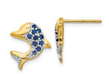 1/4 Carat (ctw) Natural Blue Sapphire Dolphin Charm Earrings in 14K Yellow Gold