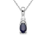 3/5 Carat (ctw) Natural Blue Sapphire and Accent Diamond Pendant Necklace in 14K White Gold with Chain