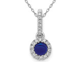 2/5 Carat (ctw) Cabachon Blue Sapphire Drop Pendant Necklace with Diamonds 14K White Gold