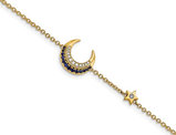 14K Yellow Gold Moon and Star Blue Sapphire Bracelet (7 inches)